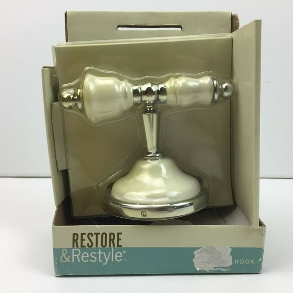 Restore Restyle Other - Restore Restyle Brass White Ceramic Finish Hook Instructions Hardware Silver